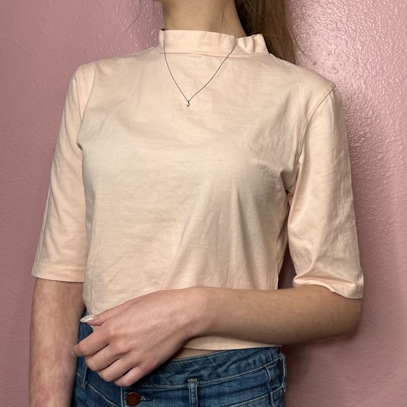 ASOS Light Pink Turtleneck Crop Top With A 3/4 Sleeve - Picture 7 of 11
